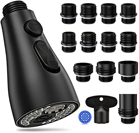Kitchen Faucet Head Replacement, Kitchen Sink Faucet Head G 1/2, Kitchen Sink Sprayer Replacement 3 Modes with 12 Different Adapters, Compatible with Moen, Delta, Kohler Faucets, Black by Ifaucet