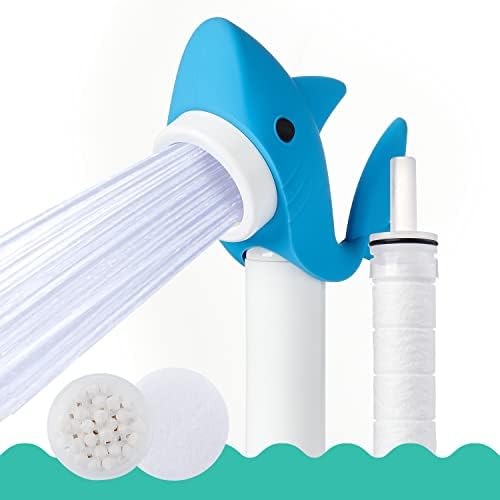 Barumi Livo Handheld Filtered Showerhead for Kids - Shark Blue | Micro Laser-Cut for Soft Water Spray, Multi-Level Filtration Removes Chlorine and Impurities for Skin and Hair - Image 2