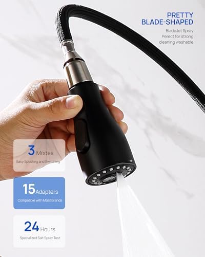 J-HVA Metal Kitchen Faucet Head Replacement with 15 Adapters, Matte Black - Image 4