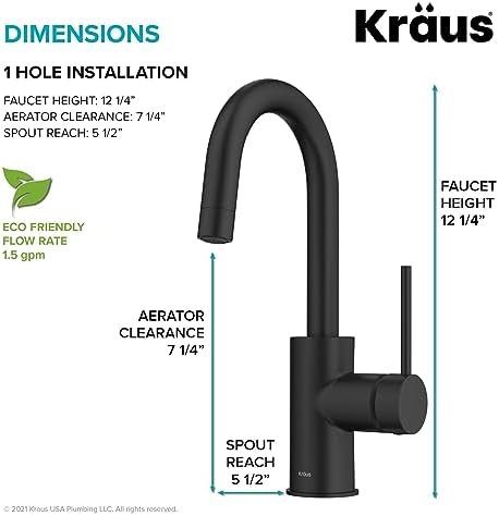 KRAUS Oletto Single Handle Kitchen Bar Faucet with QuickDock Top Mount Installation Assembly in Matte Black, KPF-2600MB - Image 5