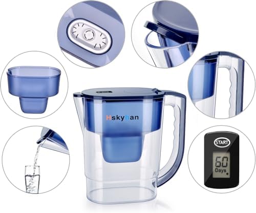 Hskyhan Alkaline Water Filter Pitcher - 3.8 Liters Improve PH, 2 Long Lasting Cartridge Included, BPA Free, 7 Stage Filtration System to Purify, Blue - Image 3