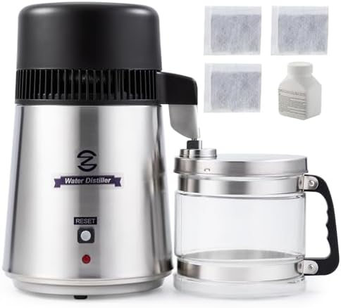 CO-Z 4L Brushed Stainless Steel 750W Countertop Water Distiller, Glass Pot by CO-Z
