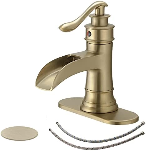 BWE Brass Gold Waterfall Sink Faucet for Modern & Traditional Bathroom by BWE