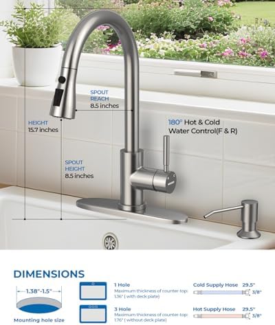 WEWE Touchless Kitchen Faucet with Soap Dispenser Set, Brushed Nickel - Image 2