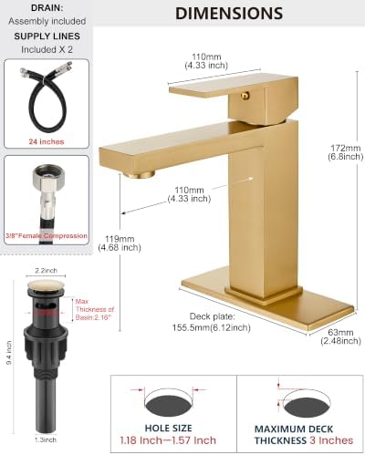 Midanya Bathroom Faucets 1 Hole Single Handle,Brushed Gold - Image 5
