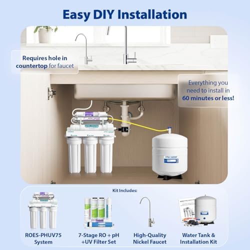 APEC Water WQA Certified 7-Stage Reverse Osmosis Drinking Water Filter System with Alkaline Mineral pH+ Remineralization and UV Water Filter, Ultra Safe Removes 1K+ Impurities, Brushed Nickel, 75 GPD - Image 3