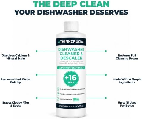 Think Crucial Dishwasher Cleaner & Descaler, 15 Uses, 75% Savings Per Use – 32% Citric Acid Liquid Concentrate – Whirlpool, Bosch, KitchenAid, Samsung, LG – 16 FL OZ - Image 2
