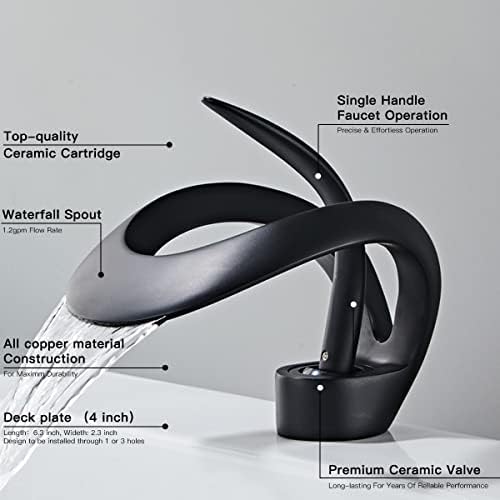 Black Bathroom Sink Faucet Waterfall Round Single Handle One Hole - Image 2