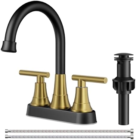 FORIOUS Black and Gold Bathroom Faucets Centerset, 4 in Commercial Faucet by FORIOUS