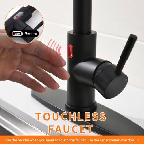 Touchless Kitchen Faucet with Pull Down Sprayer for Kitchen Sink, Single Handle Motion Sensor Faucet with LED Light and Dual-Function Spray, Hands-Free Matte Black - Image 6