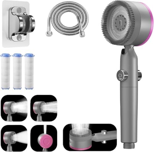 Shower Head, Drops Shower Head High Pressure, Showerhead with Handheld and 3 Filters, 4 Spray Modes & Pause Switch, Silicone Scalp Massager, 59" Hose & Bracket for Hard Water & Pets by Unknown