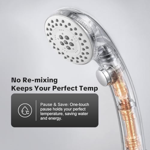 OFFO Handheld Shower Head with Adjustable Shower Head Holder, 5 Mode Handheld Shower Head with On Off Switch for Water Saving, High Flow Showerheads with 60" Stainless Steel Hose, Silver - Image 2