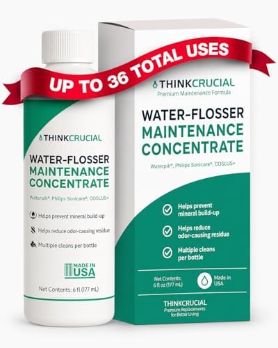 Up to 36 Cleans Think Crucial Water Flosser Cleaner & Descaler Rinse 6oz Super Concentrate - Compatible with All Waterpik Models (WP-660/662, WP-580, WP-560, WP-100) & Philips Sonicare 3000 & More by ThinkCrucial
