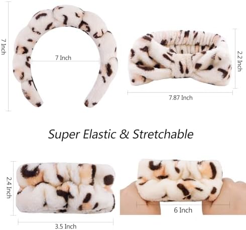 VELSCRUN 6 Pack Spa Headband, Makeup Headband, Face Wash Headbands, Skincare Headbands, Leopard Sponge Hair Band Bow Tie Spa Head Band for Washing Face Wristband Set Hair Accessories for Women Gifts - Image 6