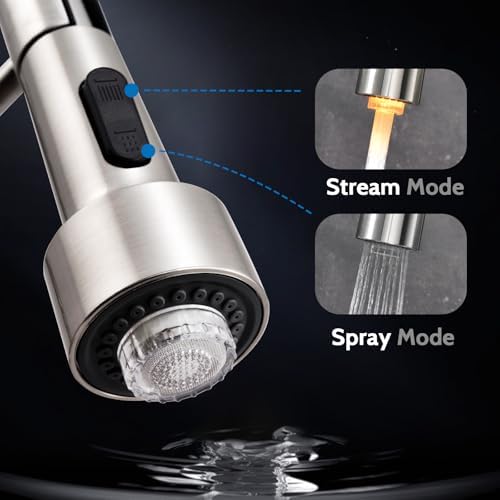 WEWE LED Kitchen Faucet, 2-Mode Sprayer, Brushed Nickel, Pull-Down - Image 3