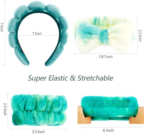 VELSCRUN Spa Headband, Makeup Face Wash Skincare Headbands, 6 Pcs Green Colorful Sponge Bow Tie Get Ready HairBand Facial Wristband Set, Stuff for Teen Girls Women Trendy Fashion Hair Accessories - Image 6