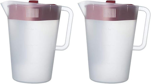 Goodcook 10658 1 gallon plastic straining pitcher square lid with 3 strainers and close no spill, Dishwasher Safe, Clear and Red (Pack of 2) by GoodCook
