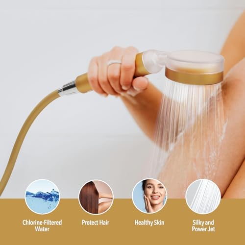 Barumi Pluo Handheld Filtered Shower Head - Gold | Vitamin C Filter for Healthy Skin & Hair | High Pressure Soft Spray | Dual Filtration Removes Chlorine & Impurities | Gentle Shower for Pets - Image 3
