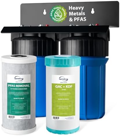 iSpring PFAS & Heavy Metals Whole House Water Filter System, SGS-Tested to Reduce 99% PFAS, 2-Stage Filtration Removes Lead, Heavy Metals, Chlorine, Sediment & Odor, 1” Inlet/Outlet Model: WGB21B-PFKS by iSpring