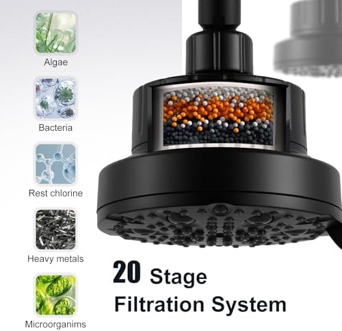 OFFO Filtered Shower Head, 20 Stage Shower Filter Head for Hard Water with Pause Mode, 9 Modes High Pressure Shower Head with Filter for Remove Chlorine and Harmful, Matte Black - Image 3