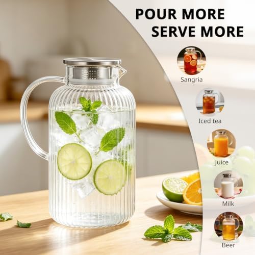 Bivvclaz 2.6 Liter 88 oz Stripes Glass Pitcher with Lid and Handle - Image 7