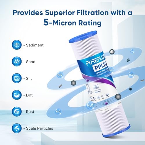 PUREPLUS 5 Micron 10"x2.5" Whole House Pleated Sediment Filter PPL10 6 Pack - Image 5