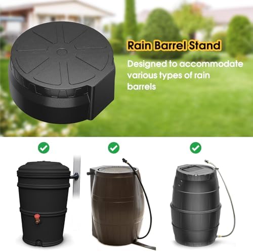 Heavy Duty Rain Barrel Stand, Universal Base for 45-65 Gallon Rain Water Collection Barrels, Elevated Riser for Easy Spigot Access and Increased Water Pressure, Sturdy Polypropylene, Black - Image 2