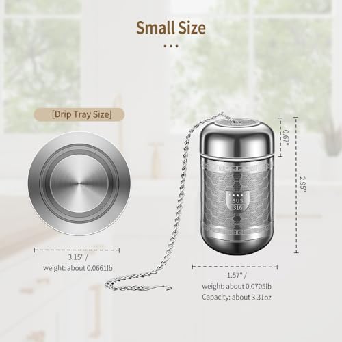 316 Stainless Steel Tea Strainers for Loose Tea with Drip Trays, Extra Fine Mesh Tea Infuser, Loose Leaf Tea Steeper (1 Pack - Small) - Image 2