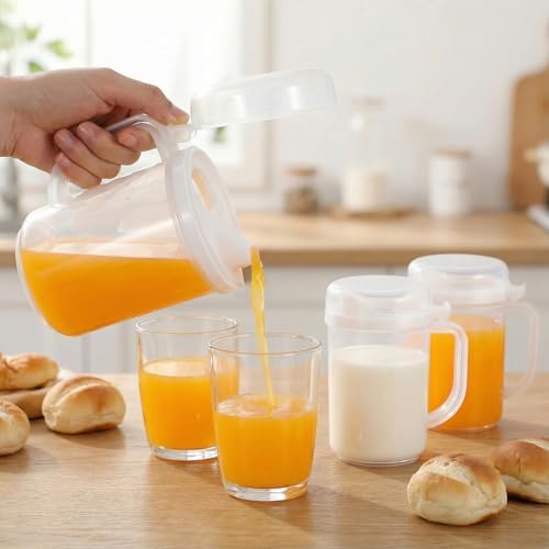 4 Pack Easy Pour Mini Pitchers 22oz with Lid, BPA-Free Plastic Pitcher for Milk, Water & Juice – Ideal for Early Learning & Home - Image 4