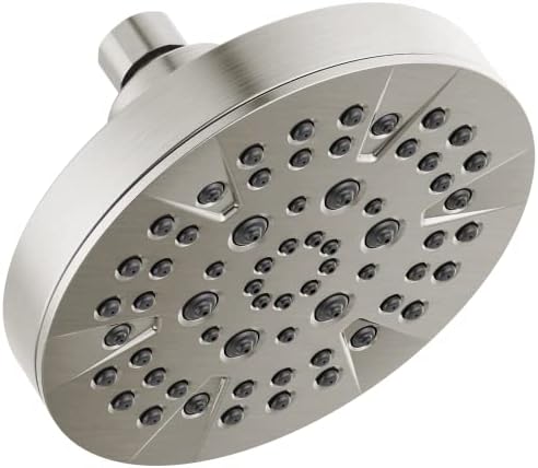 Delta 6-Setting Brushed Nickel Shower Head with High Pressure Spray, 6 Inch Round Shower Head, Showerheads, 1.75 GPM Flow Rate, Stainless 52535-SS by Unknown