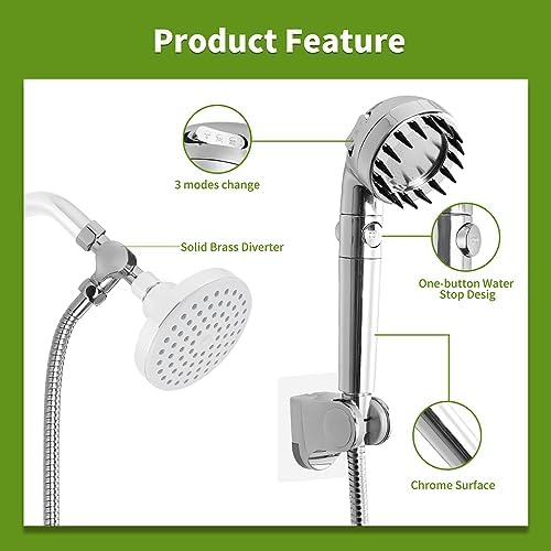 Handheld Dog Shower Attachment with Massage Head Handheld Sprayer with Hose - Image 4