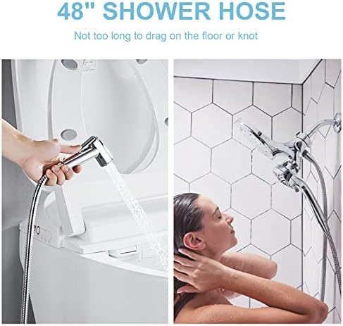 OFFO Shower Hose, 48 Inch Bidet Hose High Pressure Explosion Proof Toilet Hose for Bidet Sprayer Stainless Steel Electroplating Handheld Shower Hose Flex Hoses with Woven Inner Tube, Chrome - Image 3