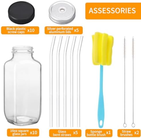 CUCUMI 10pcs 16oz Glass Juice Bottles with Lids - Image 3