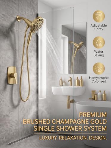 High Pressure Handheld Shower Head Brushed Gold- Anti-clog Nozzles, Built-in Power Wash to Clean Tub, Wall & Overhead Brackets,Magnetitc Rainfall Showerhead with handheld - Image 3
