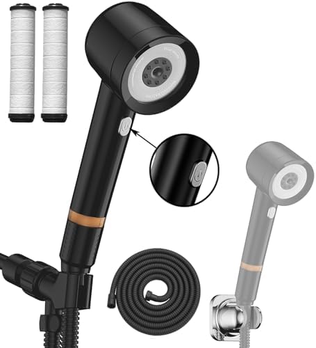 Shower Head with Handheld, High Pressure Shower Head with Pause Switch 4 Spray Modes Filter Showerhead with 79 in Hose, Adhesive Wall Mount, Bracket and Replace Filter (black) by xianshengle