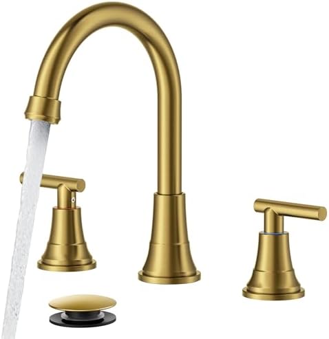 FORIOUS Gold Bathroom facuet 3 Hole, 8 Inch Wide Gold Vanity Faucet 3 Holes by FORIOUS