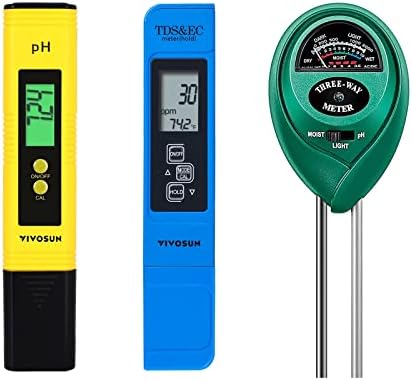 VIVOSUN Digital PH Meter, TDS and EC Pen for Water, Soil Moisture Tester for Hydroponics, Pool and Aquarium, Yellow Blue, UL Certified by VIVOSUN