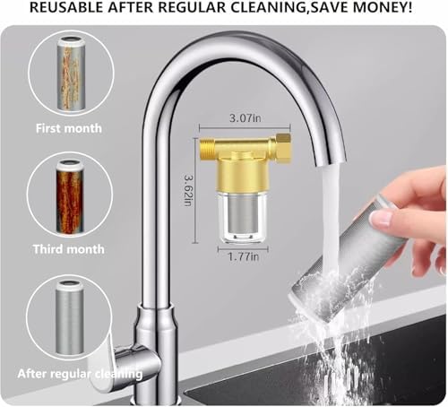 FA20 Brass Sediment Filter, Reusable Washer Water Filters, Traps Sand, Rust, 40 Micron Inline Water Filters for Washing Machines, Shower, Well - Image 6