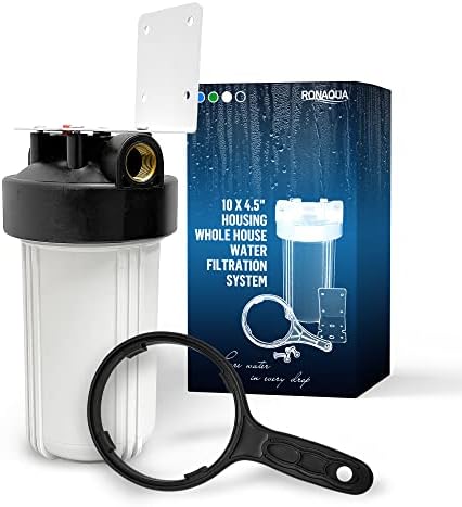 High Capacity 10 x 4.5” Whole House Filter Purifier System for Well or City Water, Presser Relief Button, 1” NPT Brass Port, Double O-Ring, Meets NSF Standards & Regulations (White, 1 Set) by Ronaqua