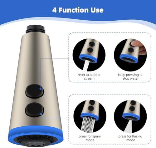 LED Kitchen Faucet Head, Temperature Display, 4-Mode Spray, Brushed Nickel - Image 2