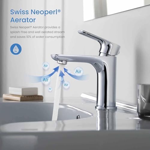 KIBI Tender Chrome Bathroom Sink Faucet with Pop-Up Drain | Single Handle Solid Brass High Arc Spout | Smooth Water Flow and Corrosion-Resistant (Chrome W/Pop Up Drain) - Image 5
