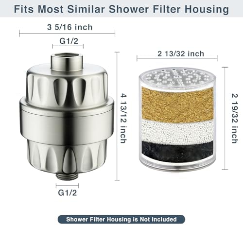 BRIGHT SHOWERS Shower Filter, High Output Shower Head Filter, 3-Stage Filtration for Hard Water & Chlorine Removal, Improves Skin, Hair & Nails, Universal Fit, Brushed Nickel - Image 6