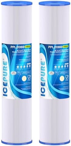 ICEPURE 20" x 4.5" Whole House Pleated Sediment Filter for Well Water,Remove Rust,Chlorine, Replacement Cartridge for ECP5-BB, AP810-2, HDC3001, SPC-45-1005, CP5-BB, ECP1-20BB, S1-20BB,R30-20BB,2Pack by ICEPURE