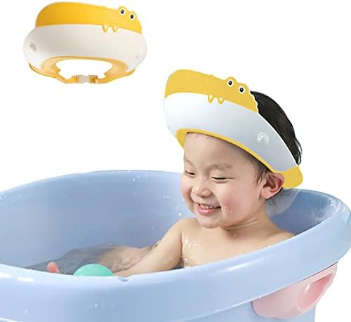 Baby Shower Cap Shield, Shower Cap for Kids, Visor Hat for Eye and Ear Protection for 0-9 Years Old Children,Cute Dinosaur/Crocodile/Hippo shape Makes the Baby Bath More Fun (Crocodile, Yellow) - Image 2