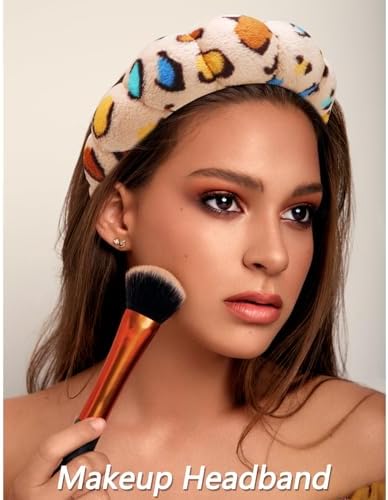 Velscrun 6 Pack Spa Headband, Makeup Headband, Face Wash Headbands, Skincare Headbands, Sponge Hair Band Bow Tie Spa Head Band for Washing Face Wristband Set Hair Accessories for Women Gifts Leopard D - Image 3