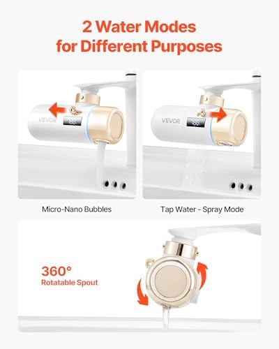 VEVOR Skincare Water Filter, Faucet Mount Water Filters with Micro-Nano Bubble for Skin, Sink Tap Purifier, Removes Chlorine with 1 Filter, for Kitchen and Bathroom Faucets, White + Gold - Image 5