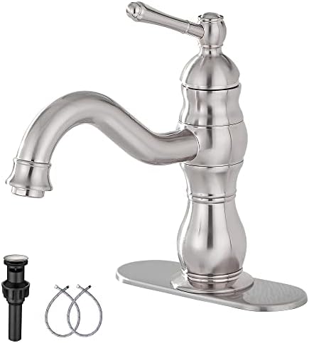 Bathroom Faucet Brushed Nickel GGStudy 360° Swivel Bathroom Vanity Faucet Single Handle One Hole Bathroom Sink Faucet Basin Matching Pop Up Drain with Overflow by GGStudy