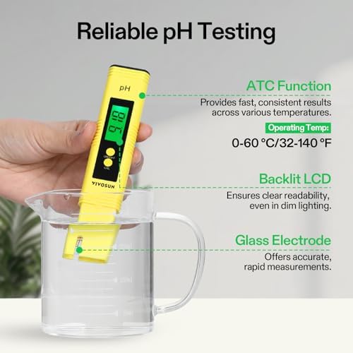 VIVOSUN Digital pH Meter, 3-in-1 TDS/EC/Temperature Meter, 3-in-1 Soil Moisture/pH/Light Tester Combo for Home, Garden and Hydroponics, Yellow-Blue-Green - Image 3
