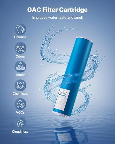 VEVOR GAC Filter, Universal Fit 20 x 4.5 in Granular Activated Carbon Replacement - for Whole House Water Filter Systems, Reduces Chlorine, Chemicals, VOCs, Bad Taste & Odor - Image 2
