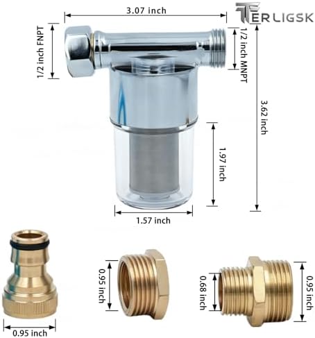 40 Micron Reusable Sediment Water Filter, Brass Inline Filter with 1/2" NPT & 3/4" GHT Fittings, for Garden Hose, Washer, Washing Machine, RV, Well Water & High Pressure Washer - Image 4